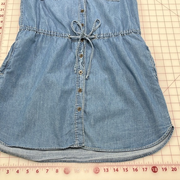 PAIGE Mila Cap SLV Drawstring Waist Cotton Denim Chambray Mini Shirtdress SZ M - Picture 12 of 16